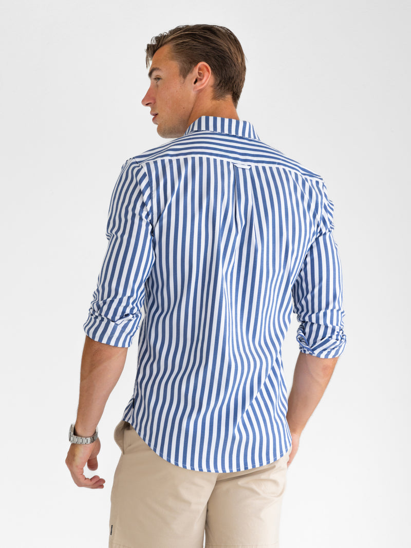 *NIET UITGEBRACHT* 4481 Gestreept herenoverhemd met lange mouwen - Marineblauw