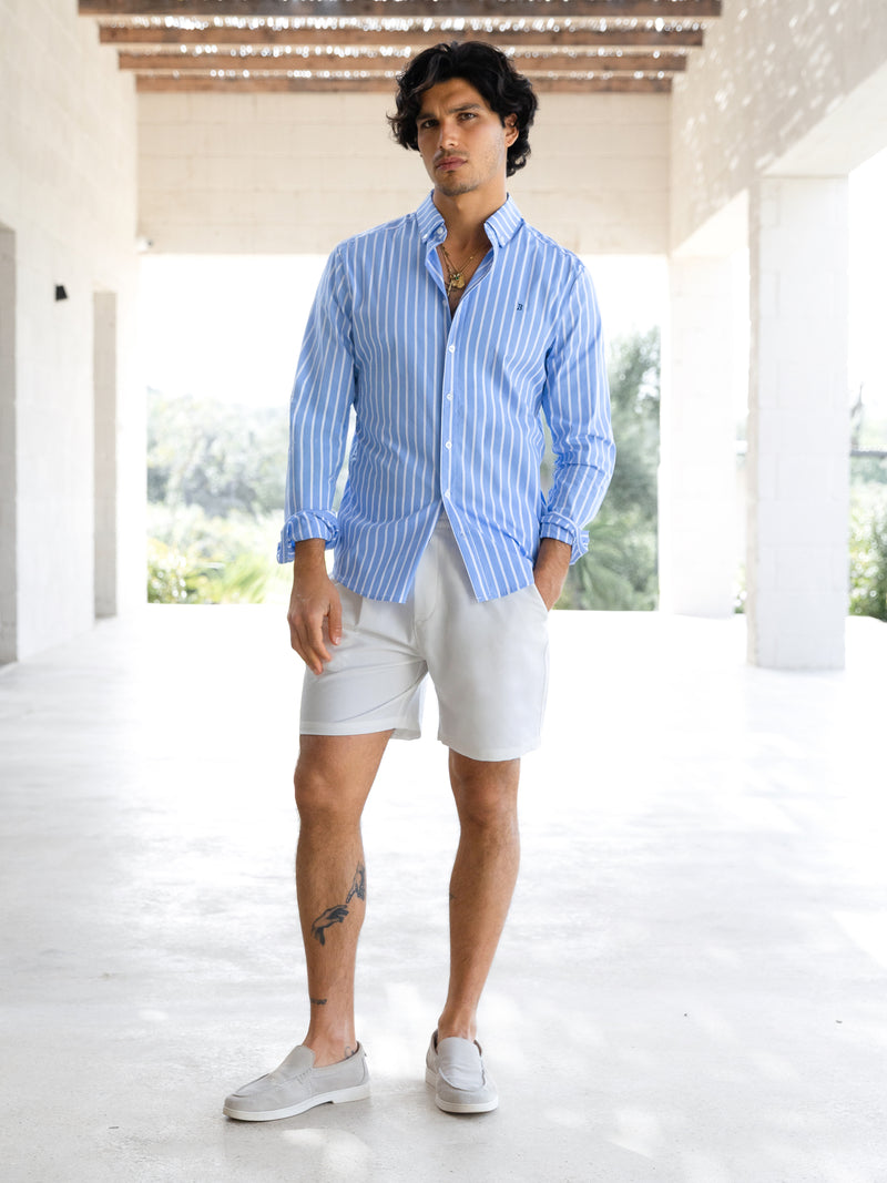 Elias Long Sleeve Stripe Shirt - Light Blue