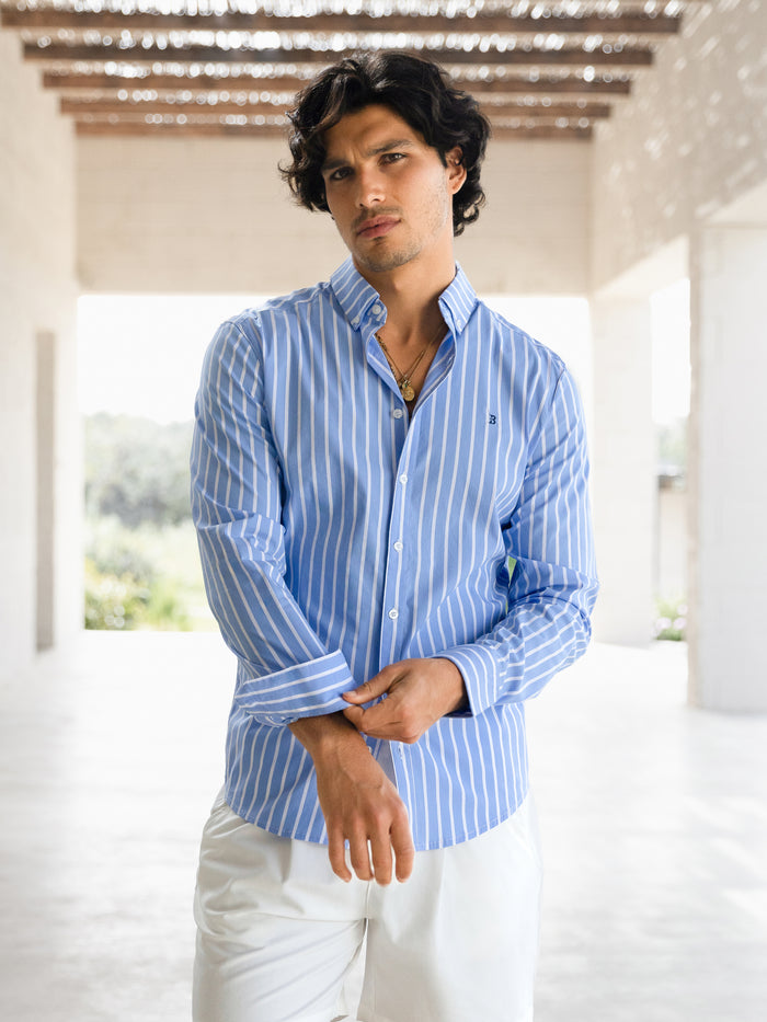 Elias Long Sleeve Stripe Shirt - Hellblau