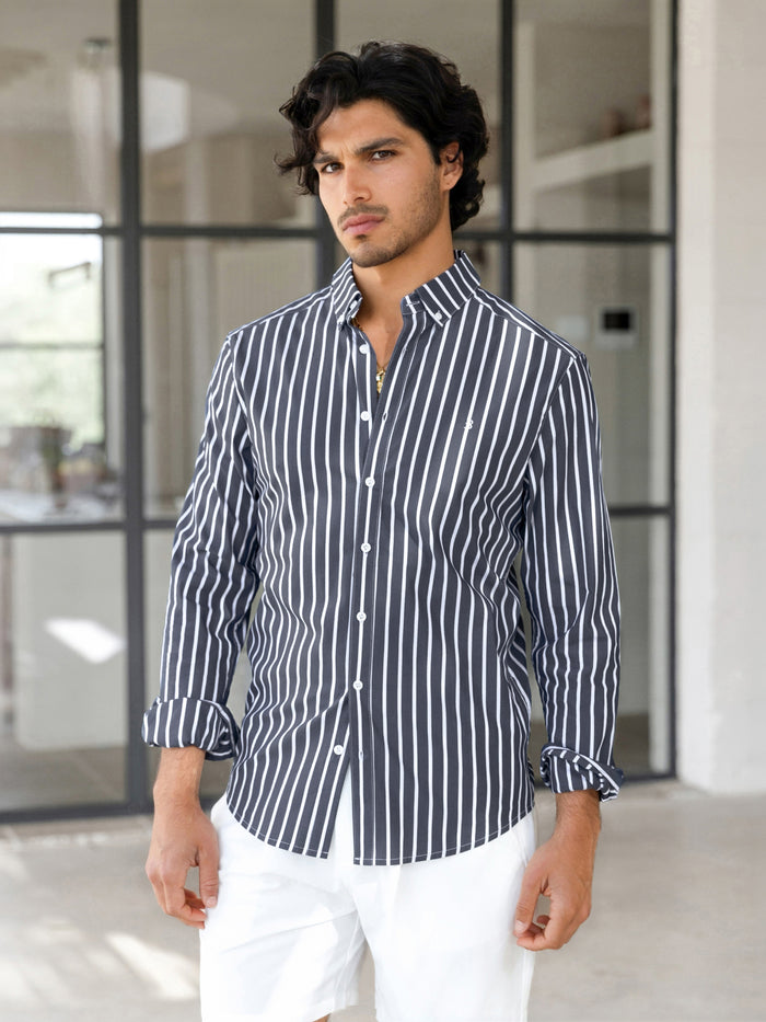 Elias Long Sleeve Stripe Shirt - Marine