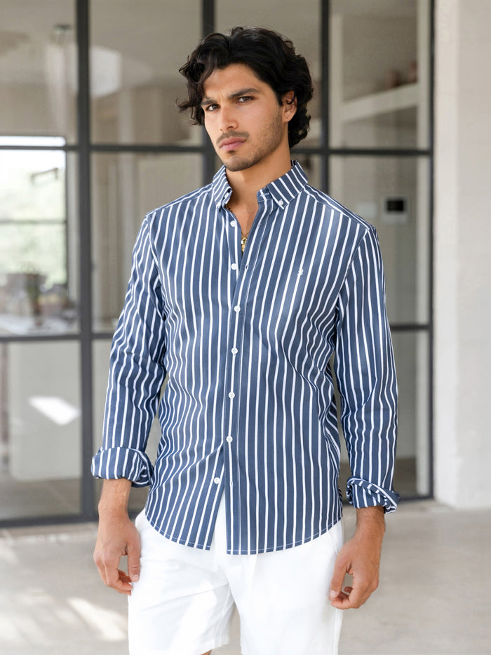 Elias Long Sleeve Stripe Shirt - Marine