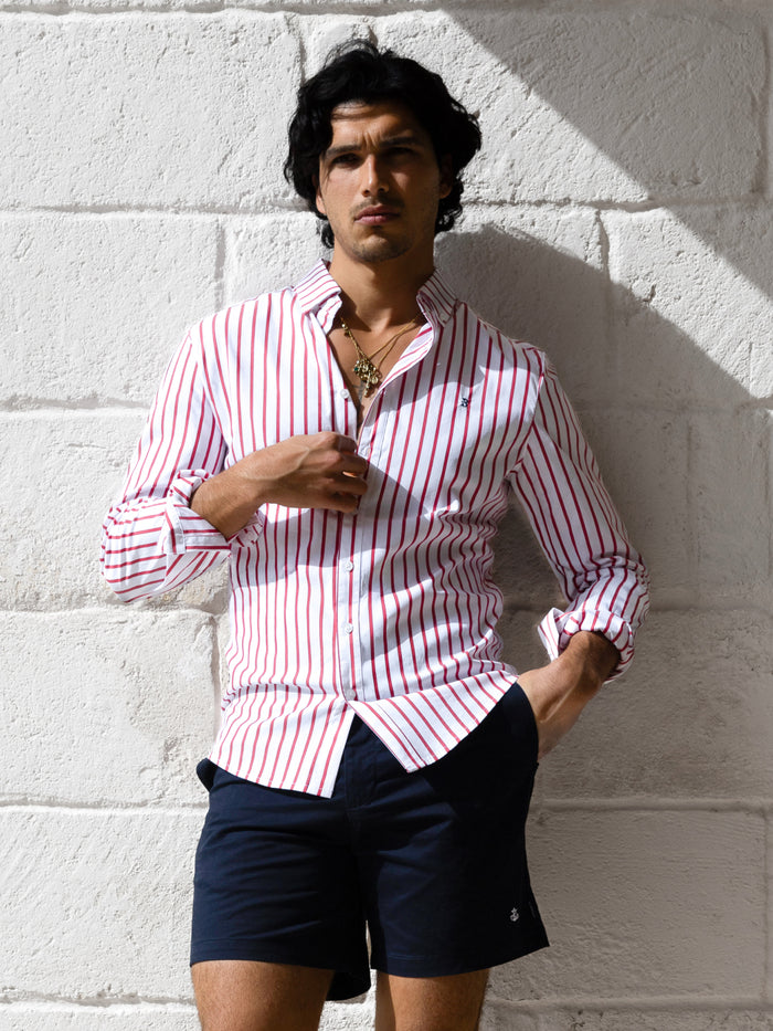 Elias Long Sleeve Stripe Shirt - Weiß und Rot