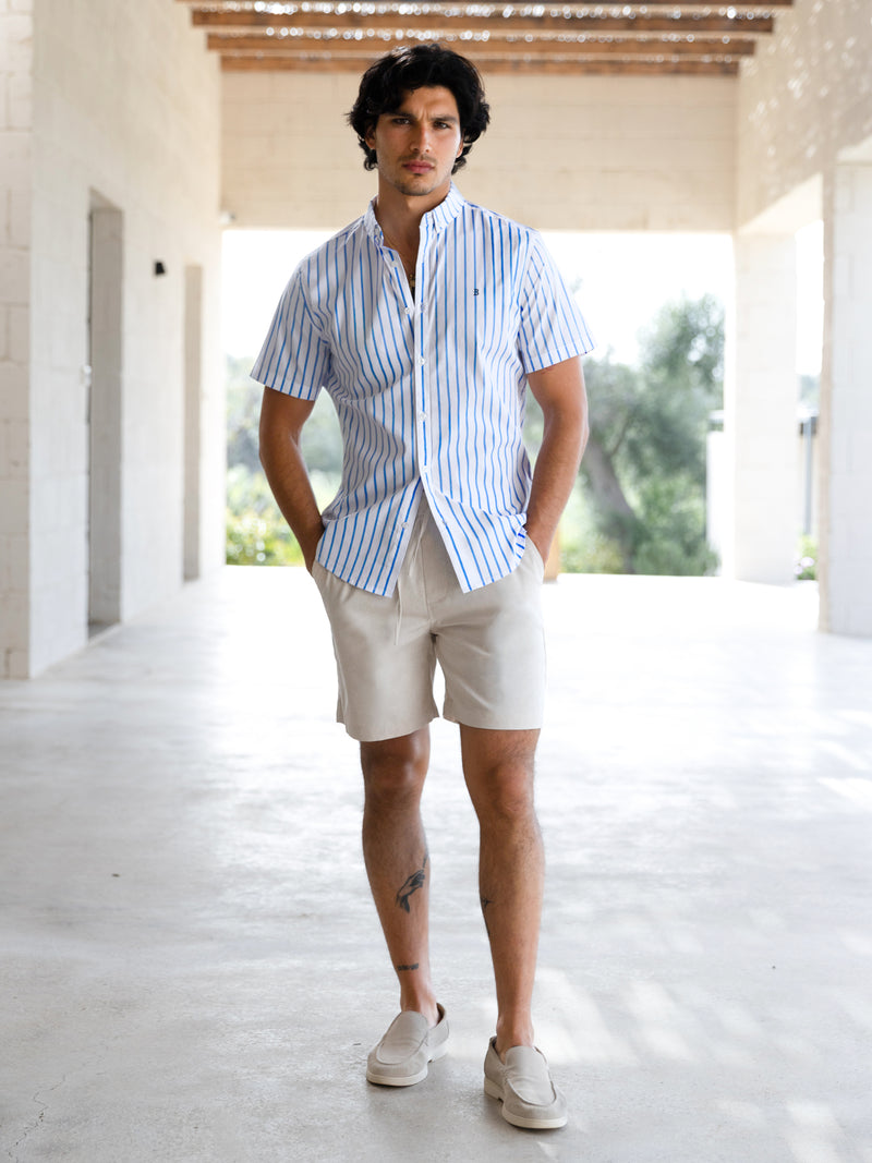 Elias Short Sleeve Stripe Shirt - Weiß und Hellblau