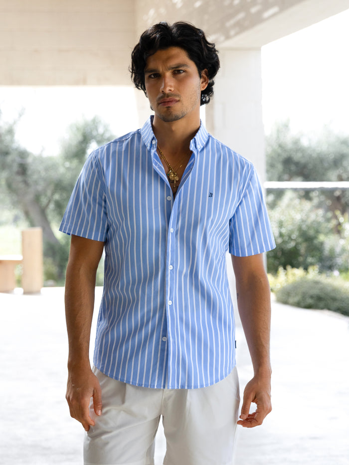 Elias Short Sleeve Stripe Shirt - Hellblau