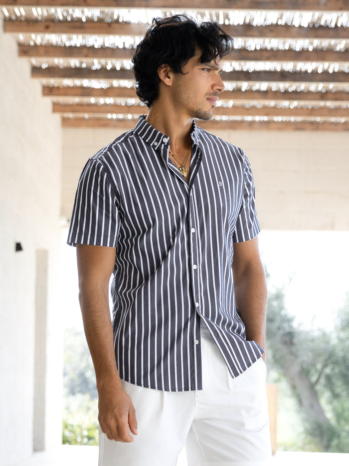 Elias Short Sleeve Stripe Shirt - Marine