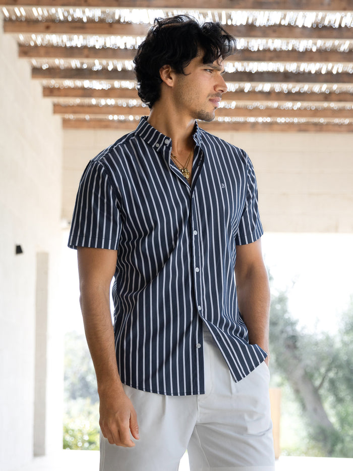 Elias Short Sleeve Stripe Shirt - Marine
