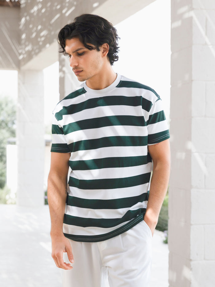 Conrad Relaxed Stripe T-Shirt - Dunkelgrün
