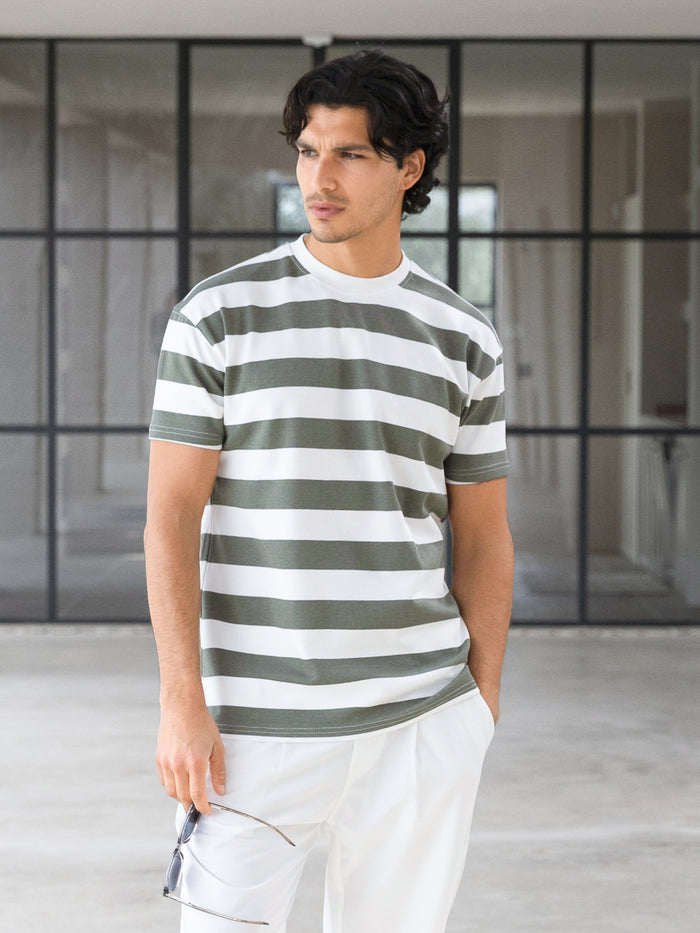 Conrad Relaxed Stripe T-Shirt - Safarigrün