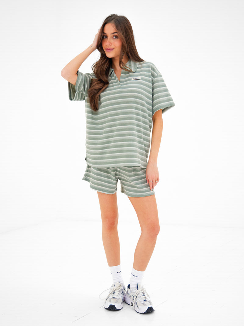 Soft Stripe Waffle Shorts - Groene streep