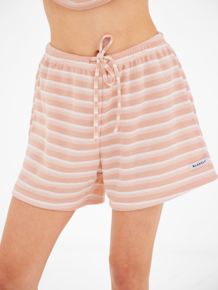 Soft Stripe Waffle Shorts - Hellbrauner Streifen