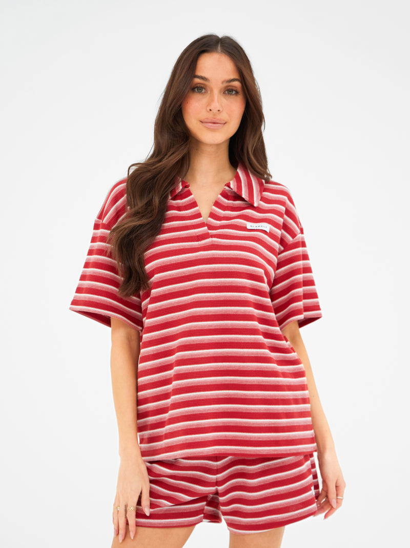 Soft Stripe Waffle Shorts - Roter Streifen