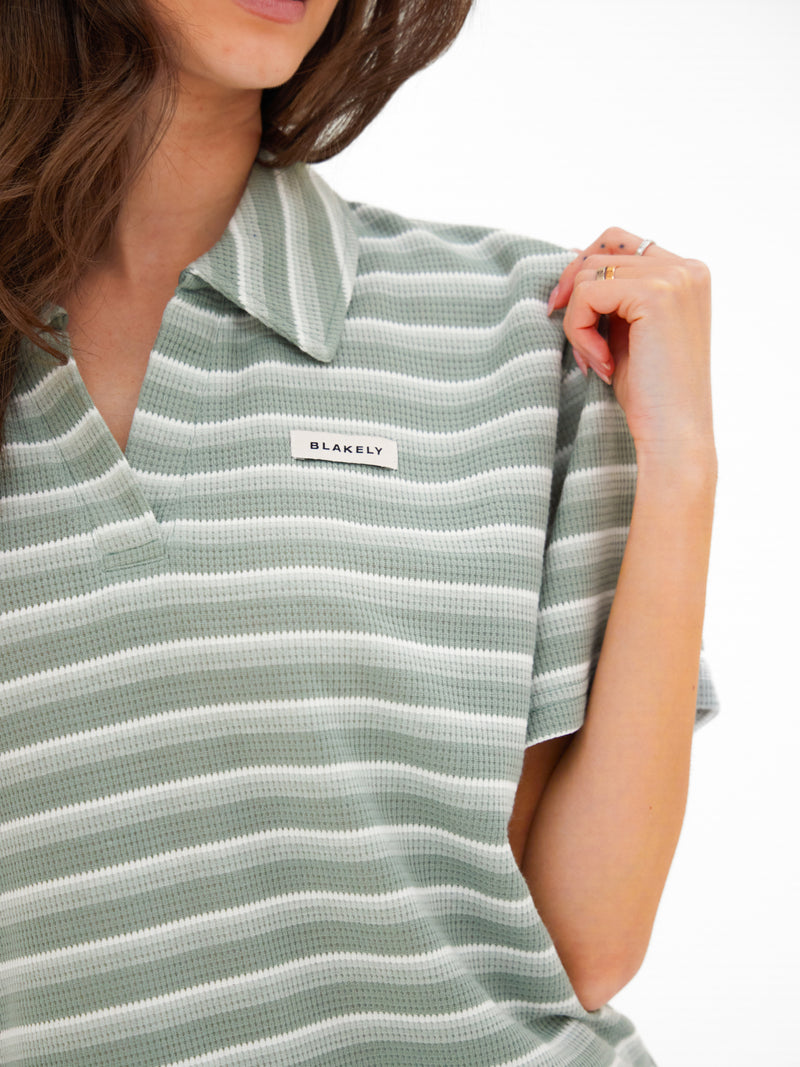 Soft Stripe Waffle Rugby Shirt - Grüner Streifen