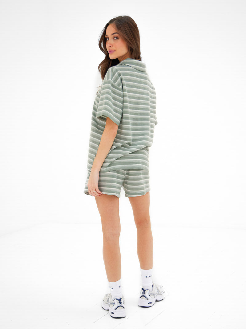 Soft Stripe Waffle Rugby Shirt - Grüner Streifen