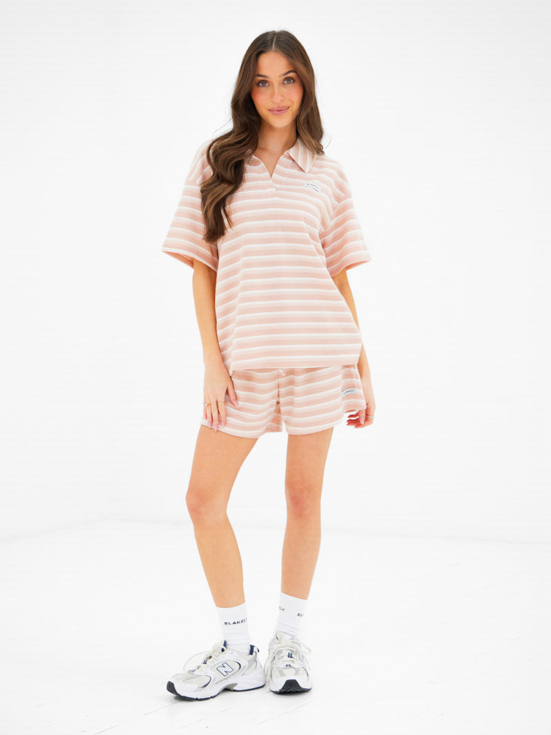 Soft Stripe Waffle Rugby Shirt - Hellbrauner Streifen