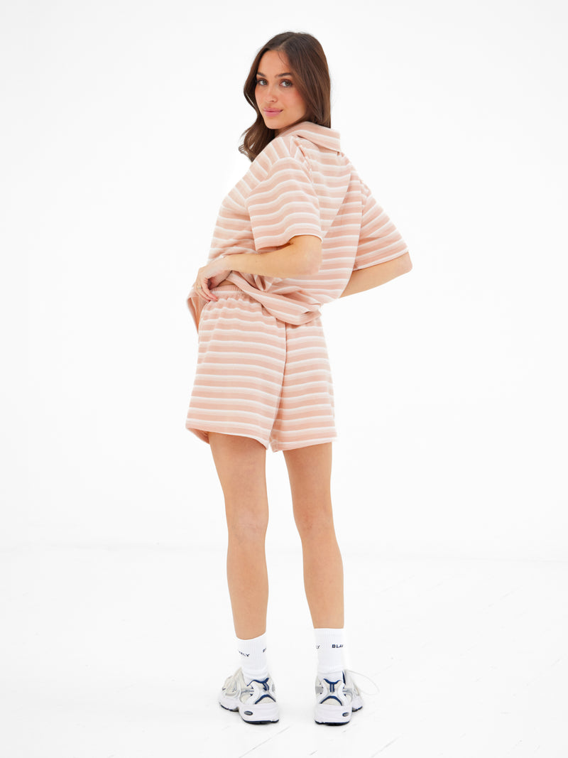 Soft Stripe Waffle Rugby Shirt - Hellbrauner Streifen