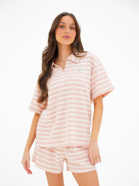 Soft Stripe Waffle Rugby Shirt - Hellbrauner Streifen