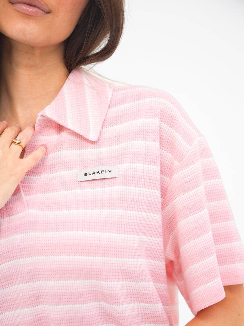 Soft Stripe Waffle Rugby Shirt - Rosa Streifen
