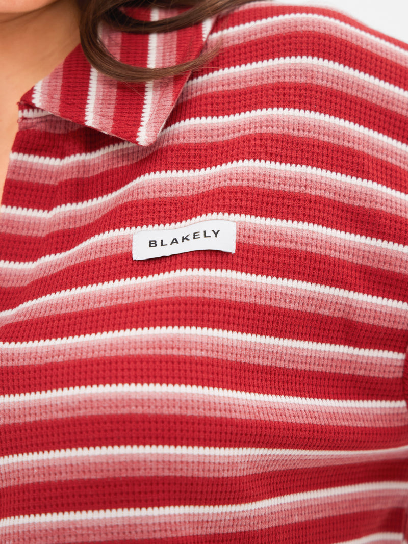Soft Stripe Waffle Rugby Shirt - Rode Streep