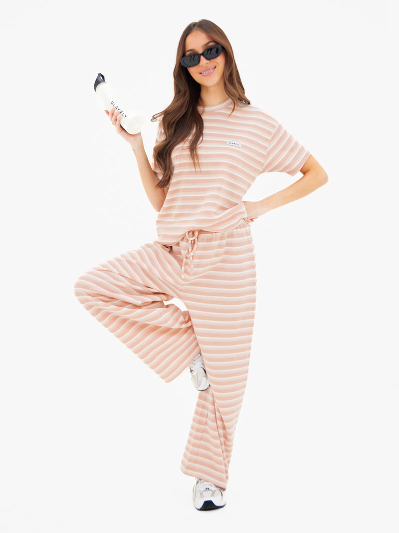 Soft Stripe Waffle Trousers - Bruine streep