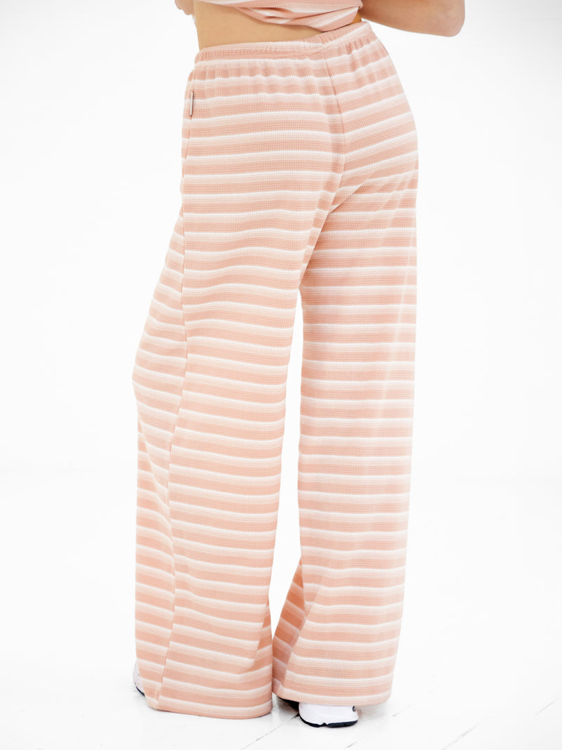 Soft Stripe Waffle Trousers - Bruine streep