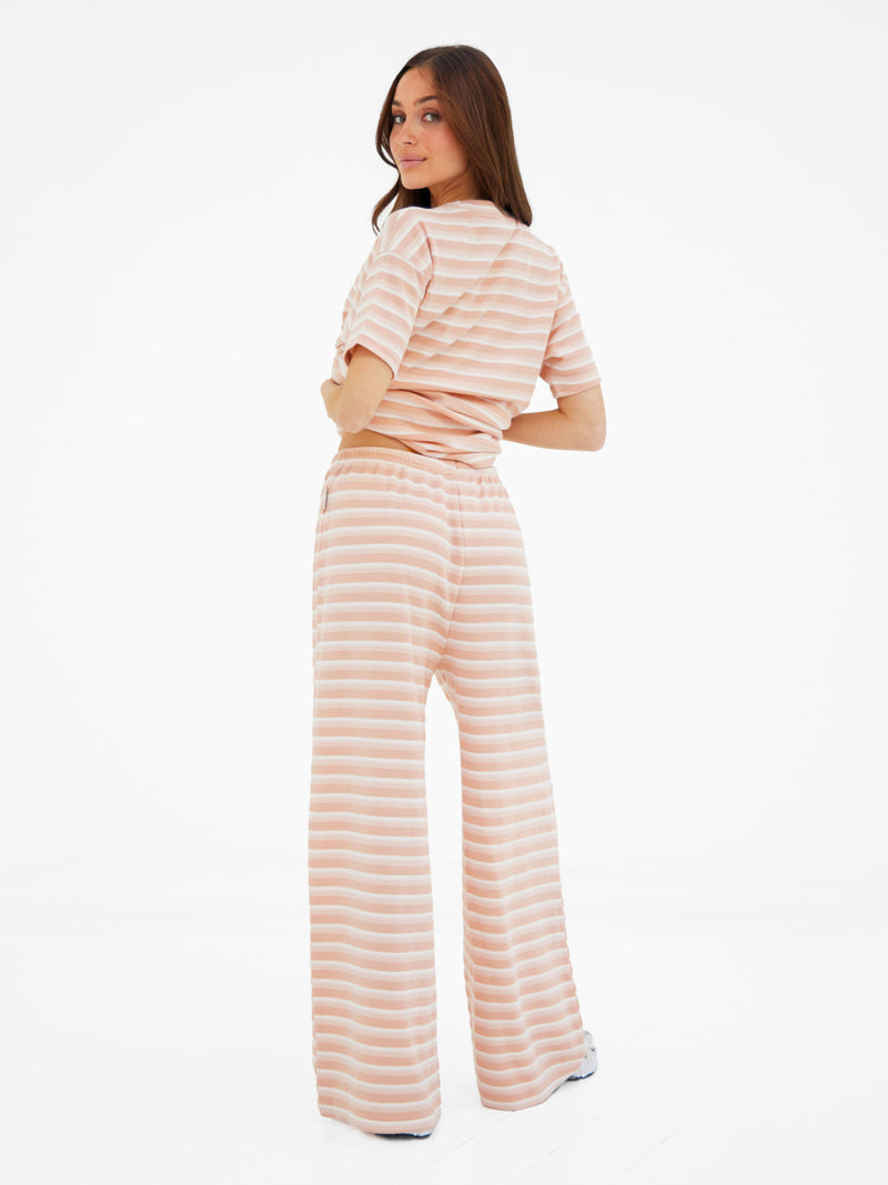 Soft Stripe Waffle Trousers - Bruine streep