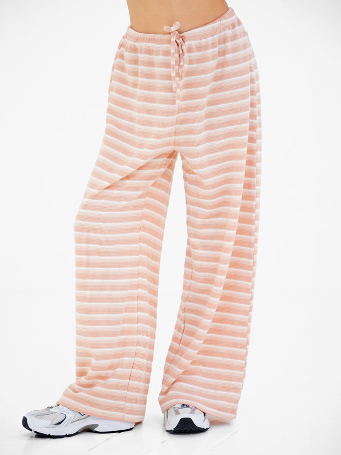 Soft Stripe Waffle Trousers - Hellbrauner Streifen