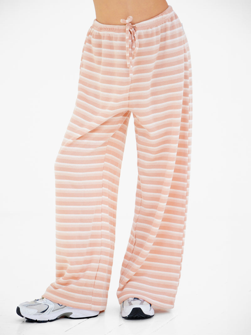 Soft Stripe Waffle Trousers - Bruine streep
