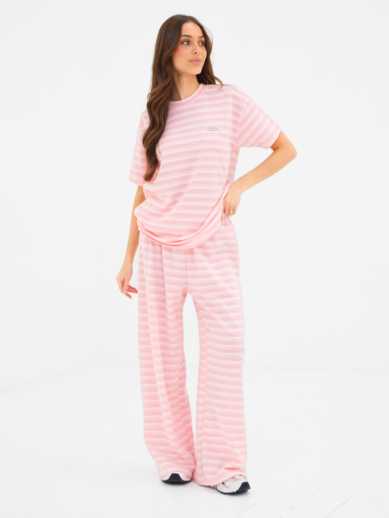 Soft Stripe Waffle Trousers - Roze Streep