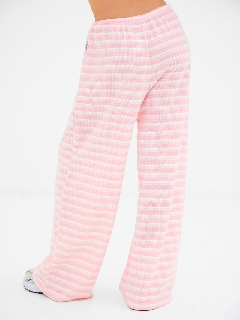 Soft Stripe Waffle Trousers - Roze Streep