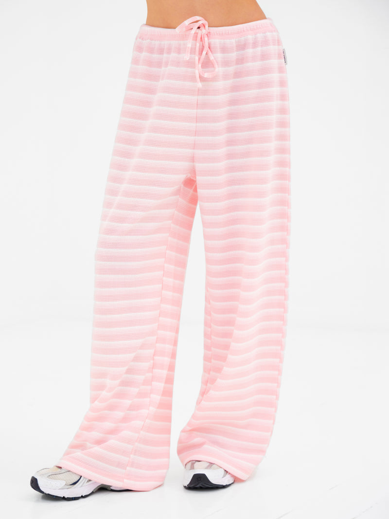 Soft Stripe Waffle Trousers - Roze Streep