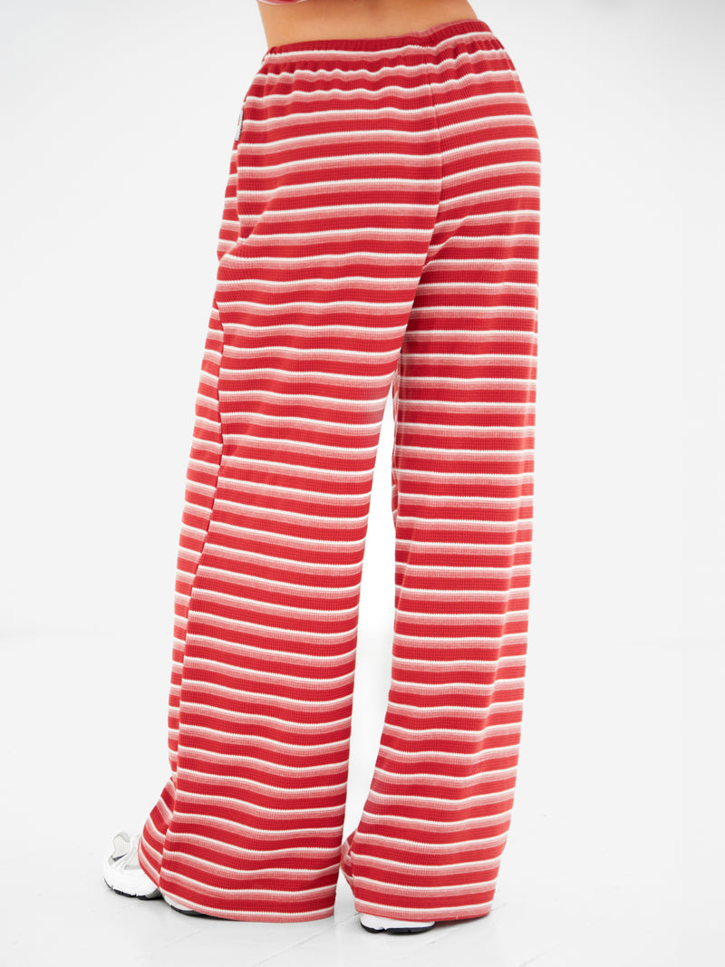 Soft Stripe Waffle Trousers - Roter Streifen
