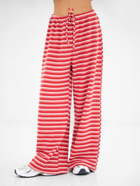 Soft Stripe Waffle Trousers - Rode Streep