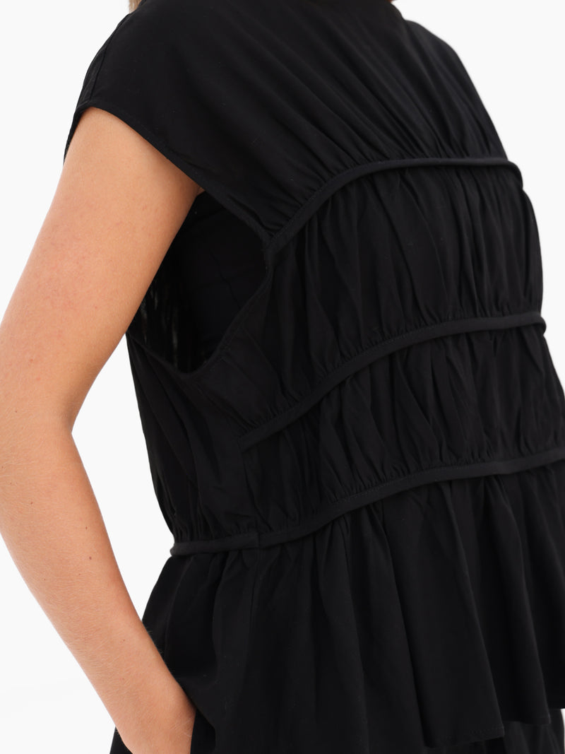 Alessia Linen Frill Top - Schwarz