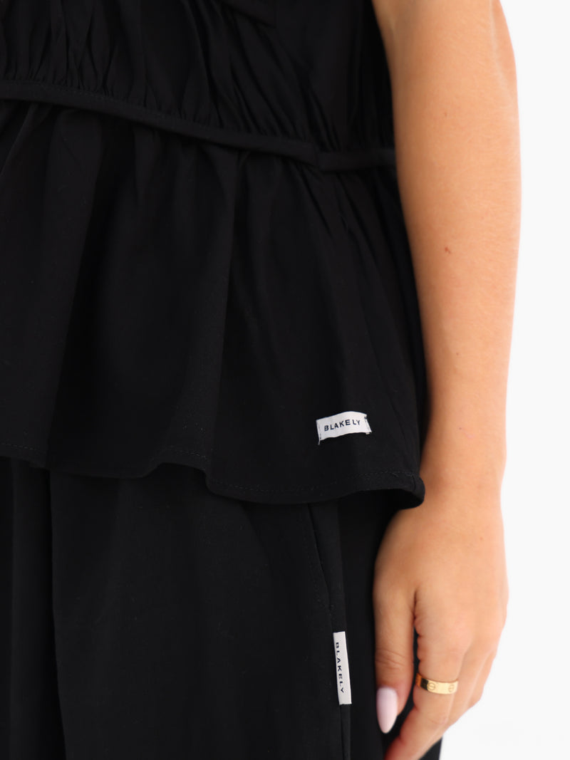 Alessia Linen Frill Top - Schwarz