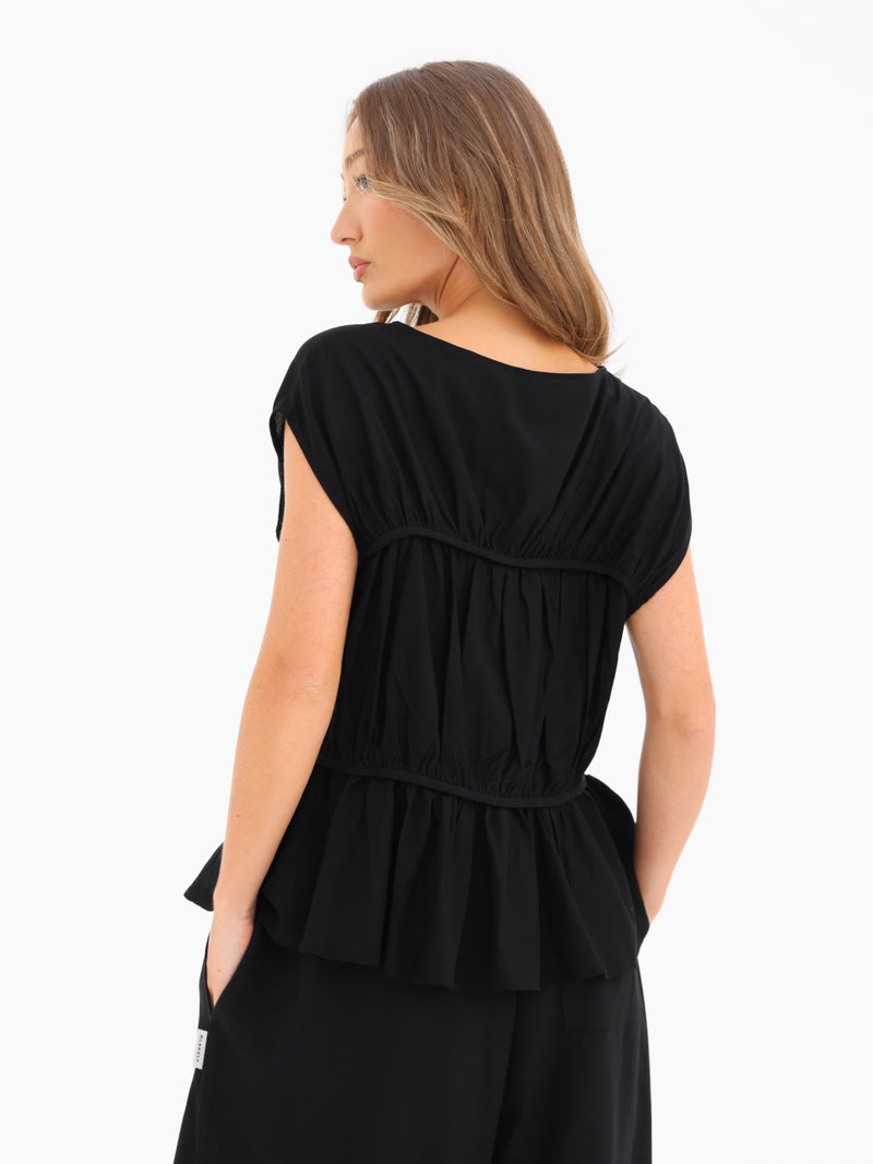 Alessia Linen Frill Top - Schwarz