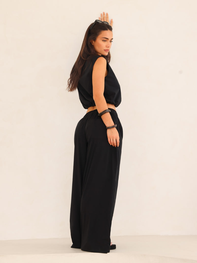 Kaia Bubble Hem Poplin Top - Noire