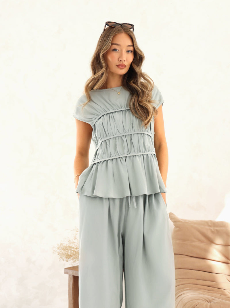 Alessia Linen Frill Top - Weicher Salbei