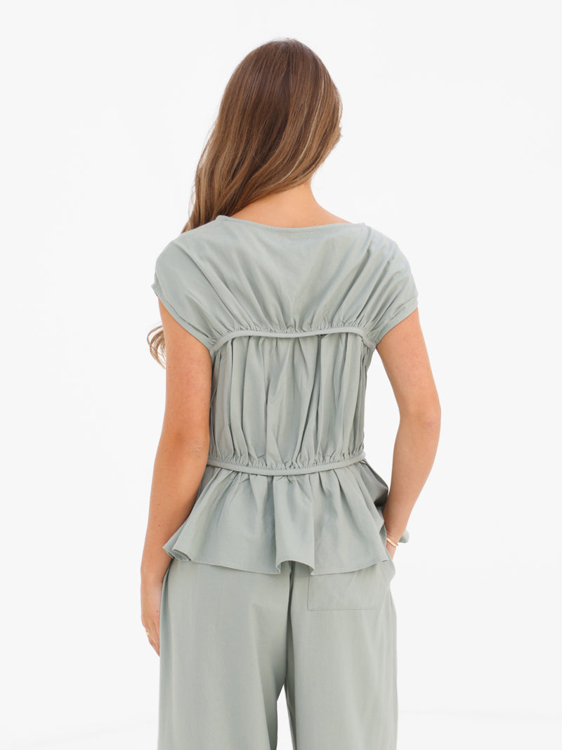 Alessia Linen Frill Top - Weicher Salbei