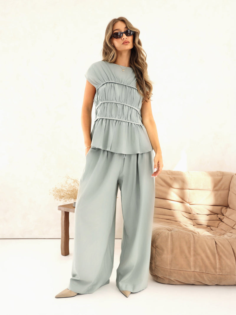 Alessia Linen Frill Top - Weicher Salbei