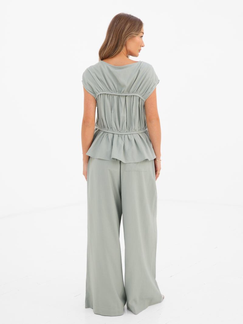 Alessia Linen Frill Top - Weicher Salbei