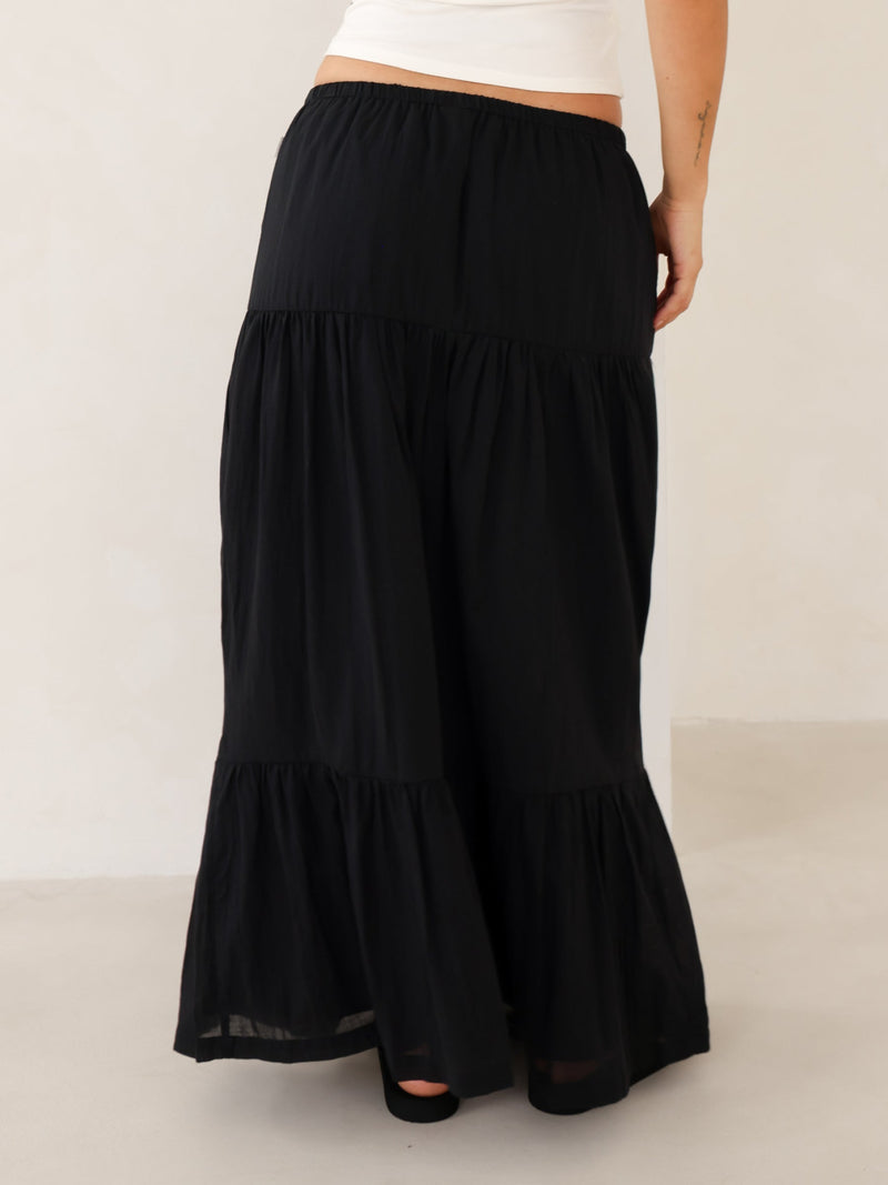 Ava Tiered Maxi Skirt - Black