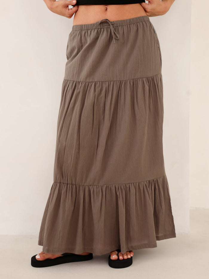 Ava Tiered Maxi Skirt - Warm Brown
