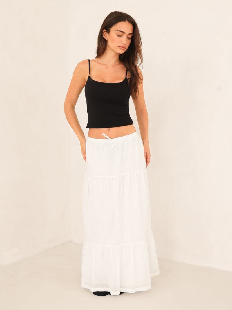 Ava Tiered Maxi Skirt - White
