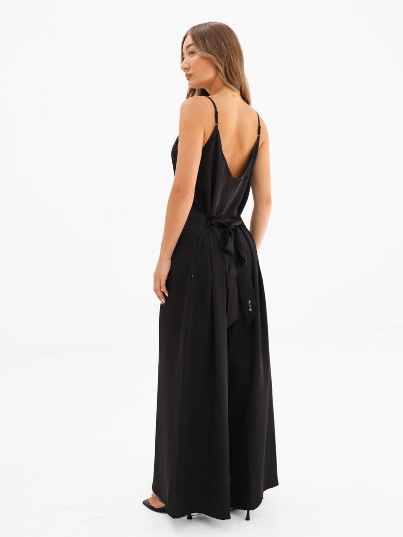 Thalia Satin Jumpsuit - Schwarz