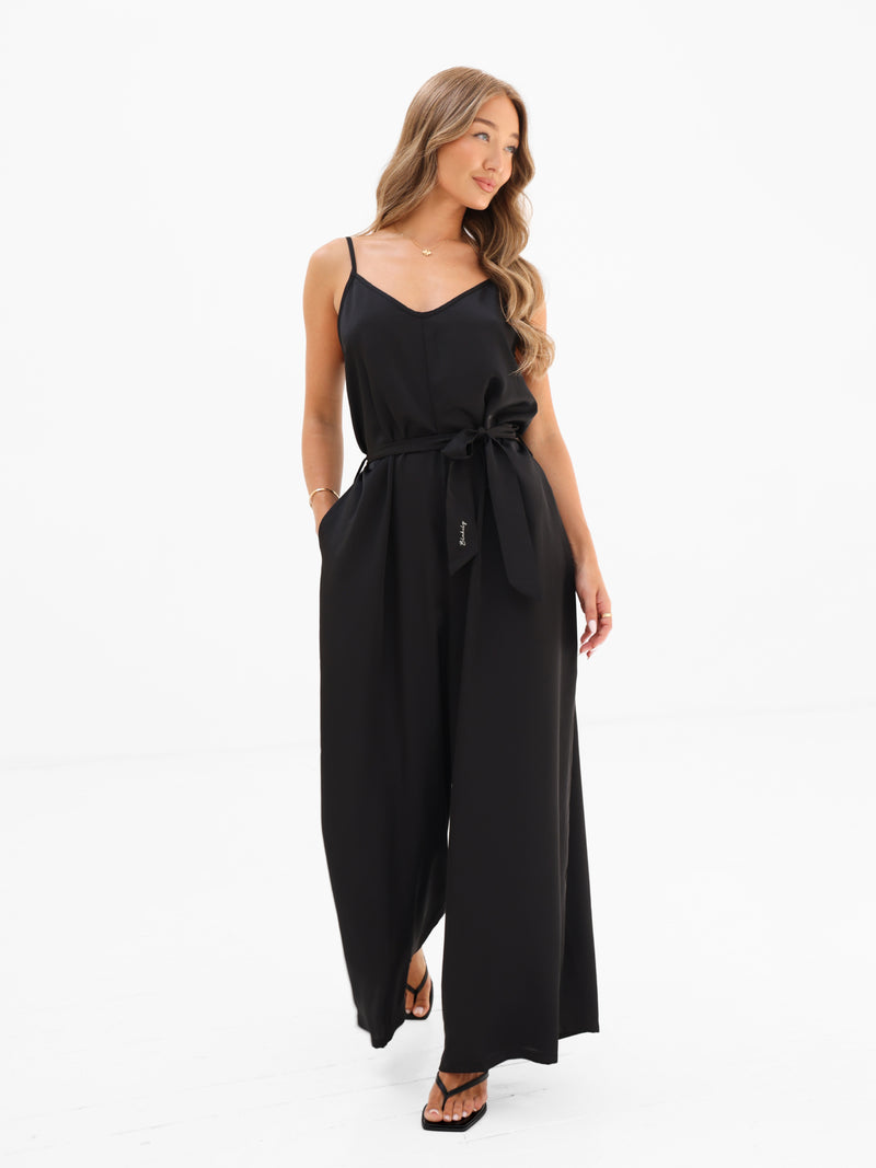 Thalia Satin Jumpsuit - Schwarz