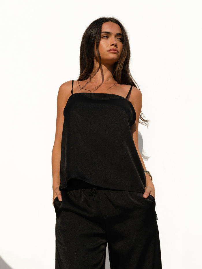 Thalia Satin Vest - Schwarz