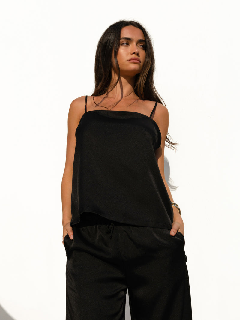 Thalia Satin Vest - Schwarz