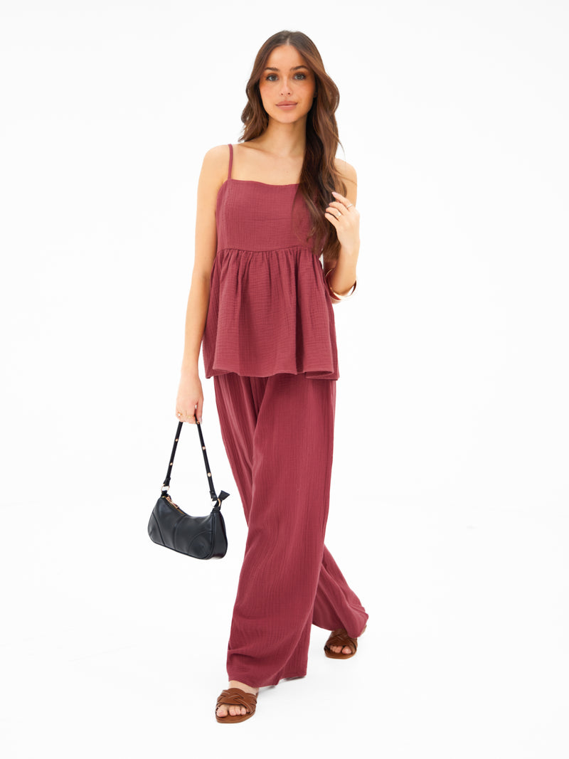 Mila Peplum Top - Rot gewaschen
