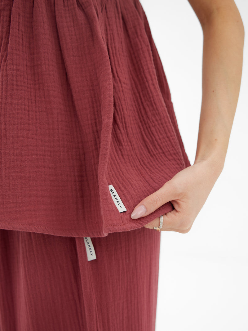 Mila Peplum Top - Rot gewaschen