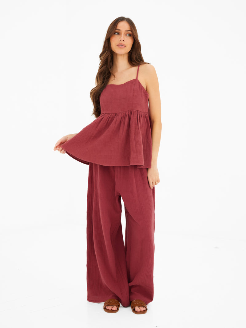 Mila Peplum Top - Rot gewaschen